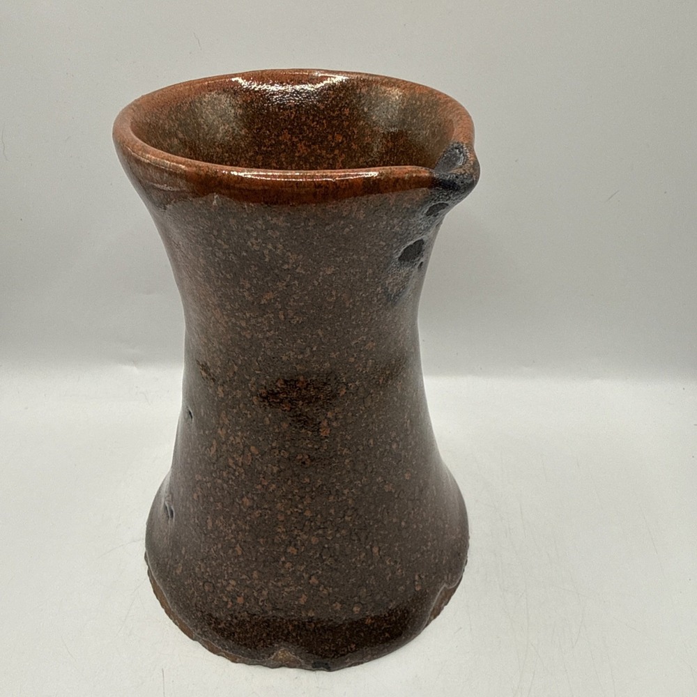 VTG MCM Handmade Ceramic Brown Orange Vase 6.2"x5" Artist Signed Craig Case